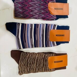 3 Pair MISSONI Italy Men's Zig-Zag Stripe Dress Socks Chevron NWT medium + small